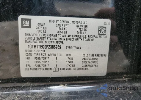 2015 GMC Sierra C1500 из США, поврежденный, VIN 1GTR1TEC0FZ386769